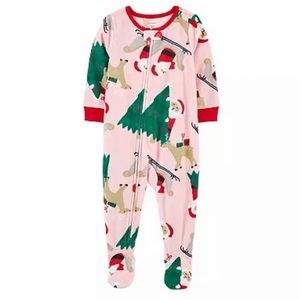 NWT Carter’s Newborn Girl Santa Fleece 1pc Pajamas